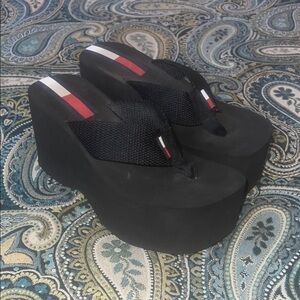 Vintage Tommy Hilfiger Black Platform Wedge Sandals